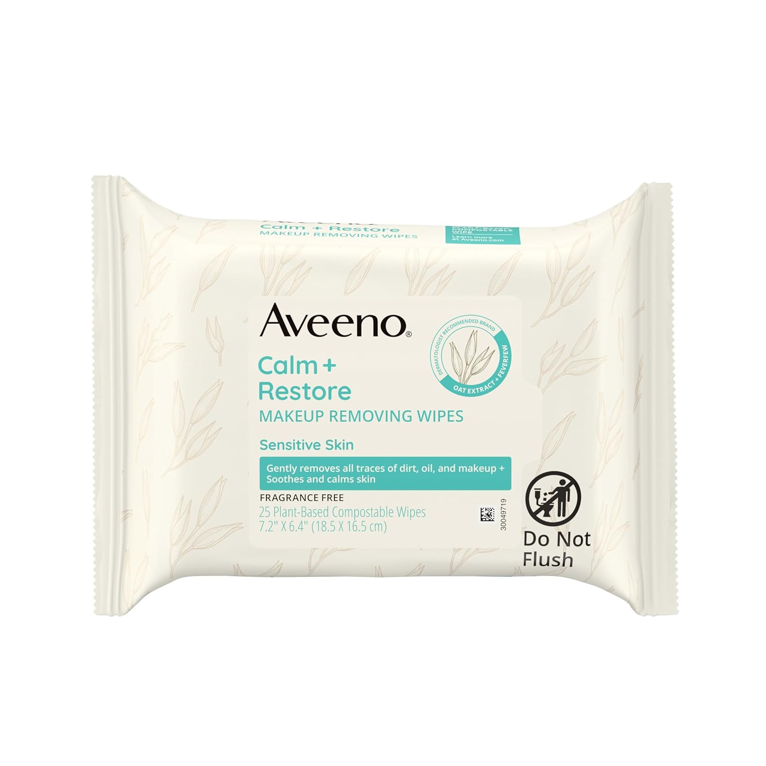 Aveeno Calm + Restore Unscented Makeup Remover Face Wipes, Fragrance Free Facial Cleansing Towelettes with Oat Extract & Calming Feverfew Leave Skin Feeling Soothed, Alcohol Free, 25 ct
