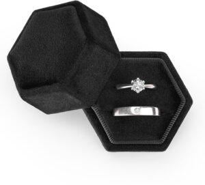 Etercycle Velvet Jewelry Ring Box, Hexagon Premium Gorgeous Vintage Double Ring Gift Box with Detachable Lid for Proposal Engagement Wedding Ceremony(Black)