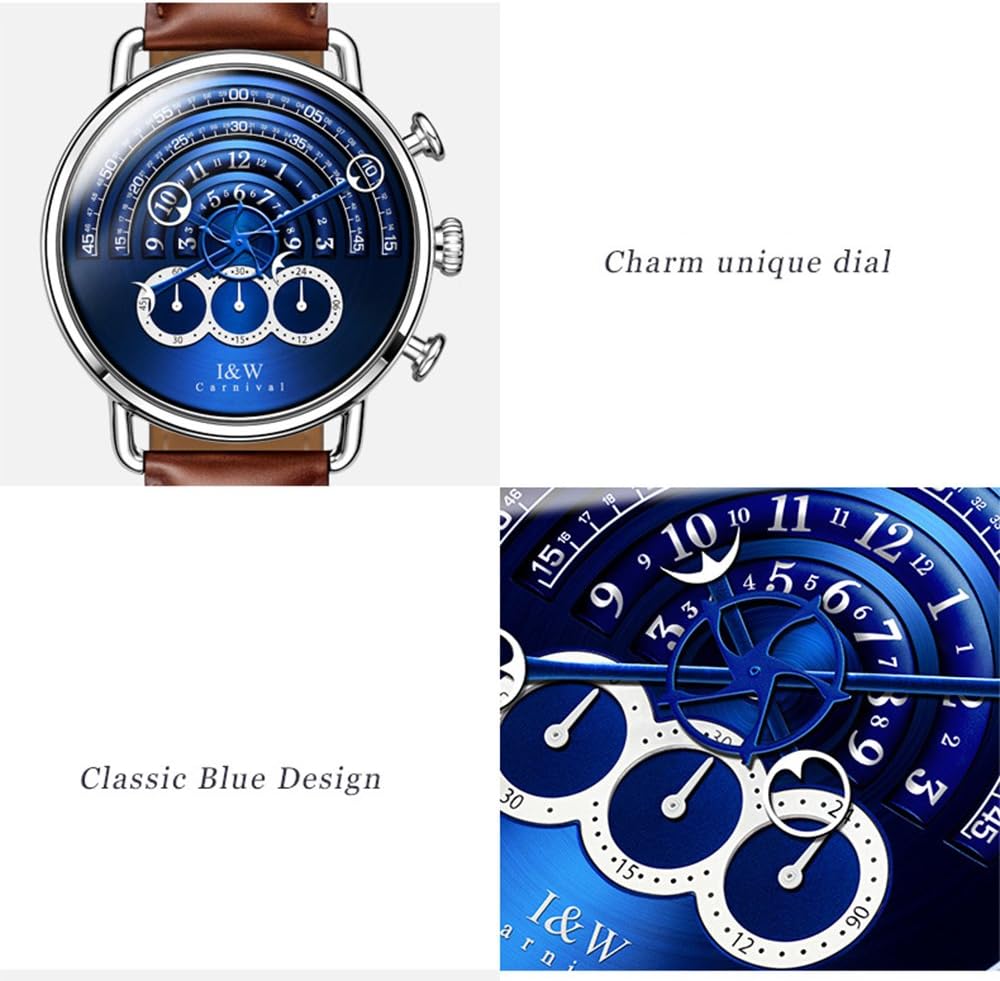 Luxury Men's Big Dial Chronograph Sapphire Glass Waterproof Quartz Black Leather Gold Watches - Image 2
