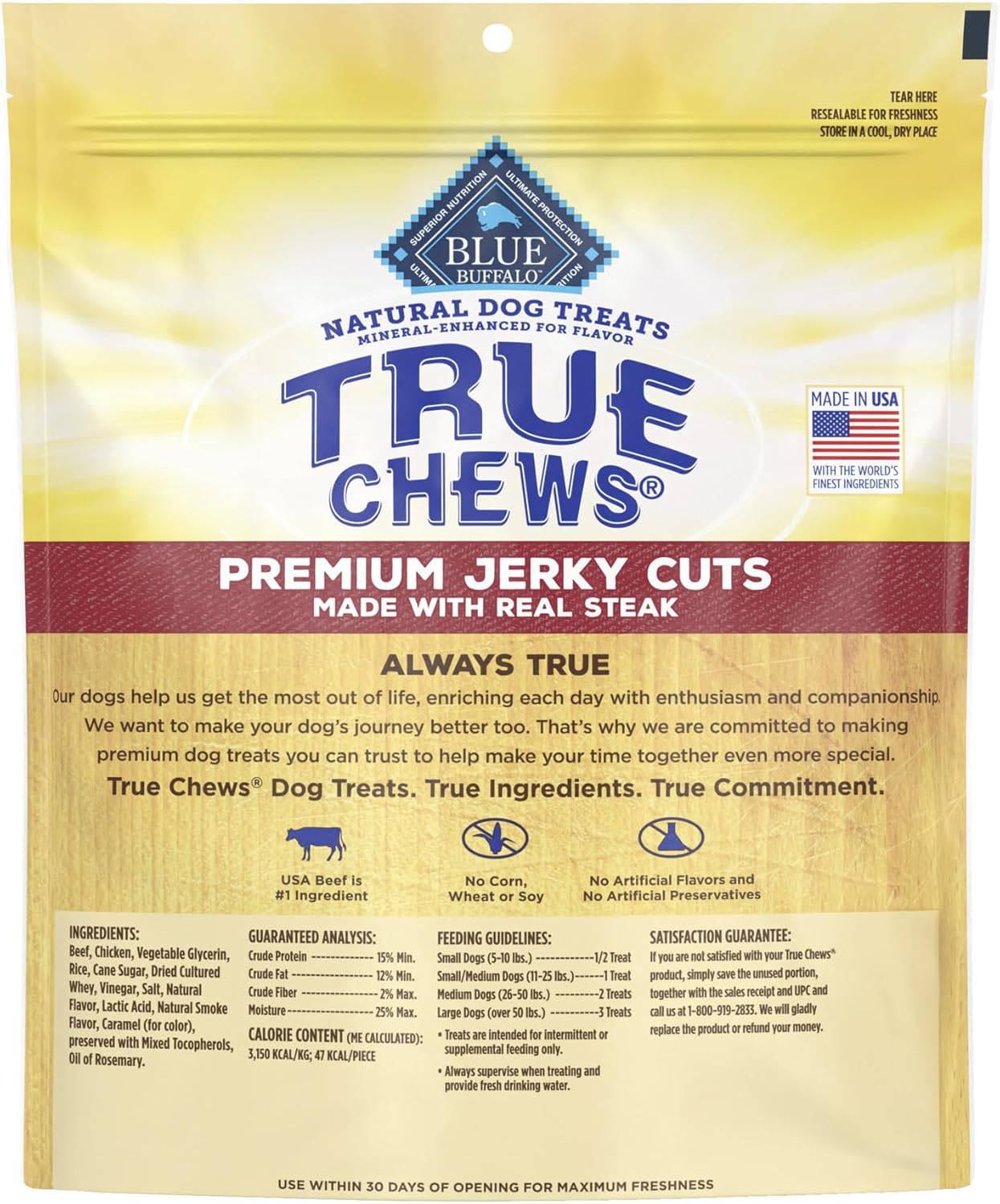Blue Buffalo True Chews Premium Jerky Cuts Dog Treats, Made in The USA with Natural Ingredients, Beef, 30-oz. Bag - Image 2