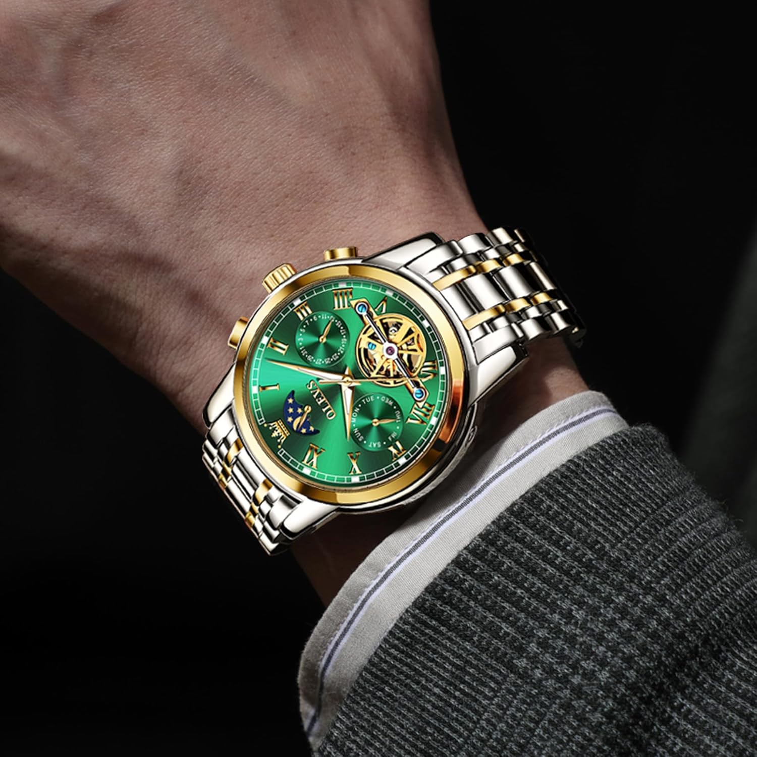 OLEVS Automatic Mechanical Watches for Men Self Winding Waterproof Stainless Steel Men's Wrist Watches Luxury Expensive Watch,Adjustable Bracelet (Gift Tool) - Image 3