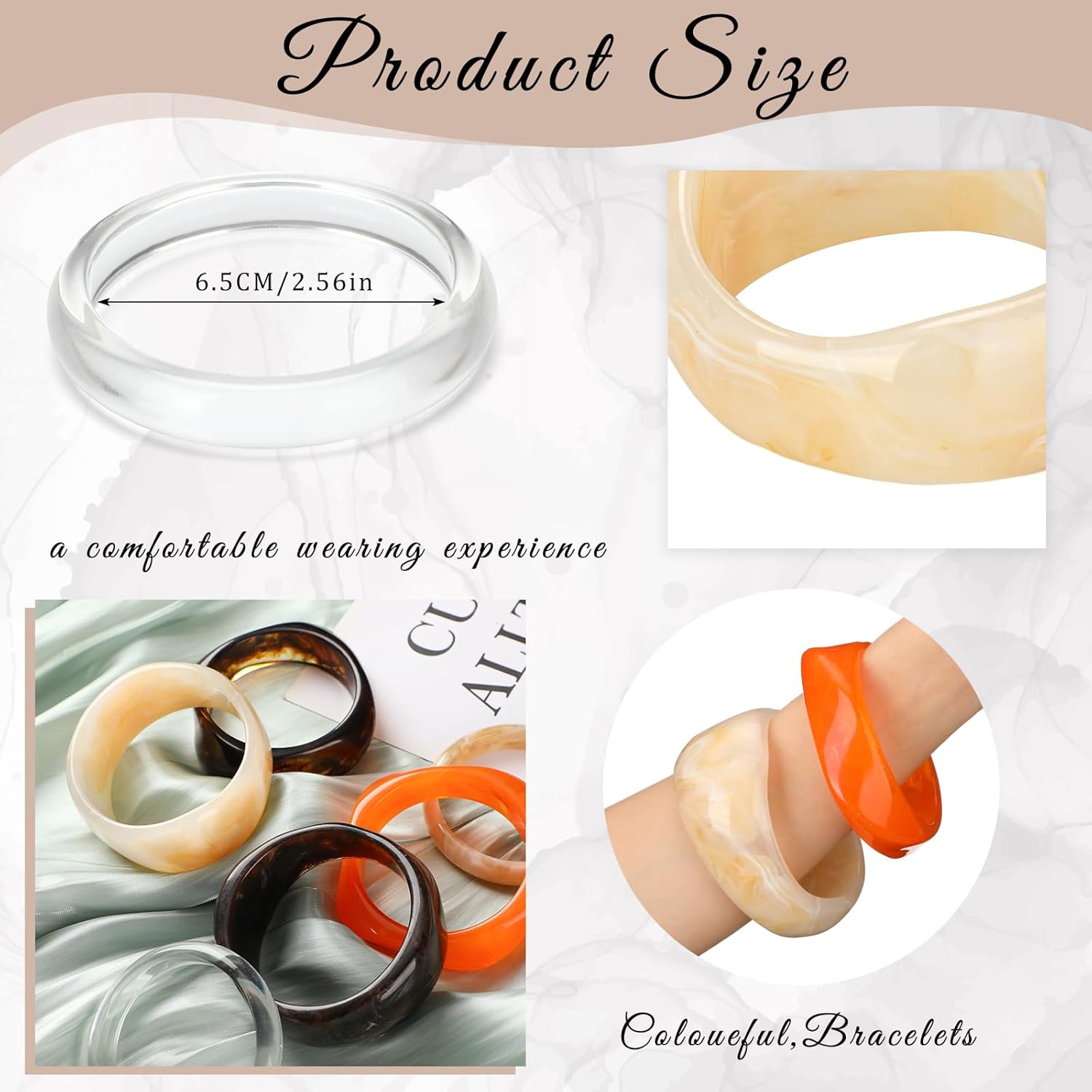 6 Pcs Acrylic Resin Chunky Bangle Bracelets for Women Punk Bangle Geometric Wide Bracelets Thick Acetate Jewelry - Image 2