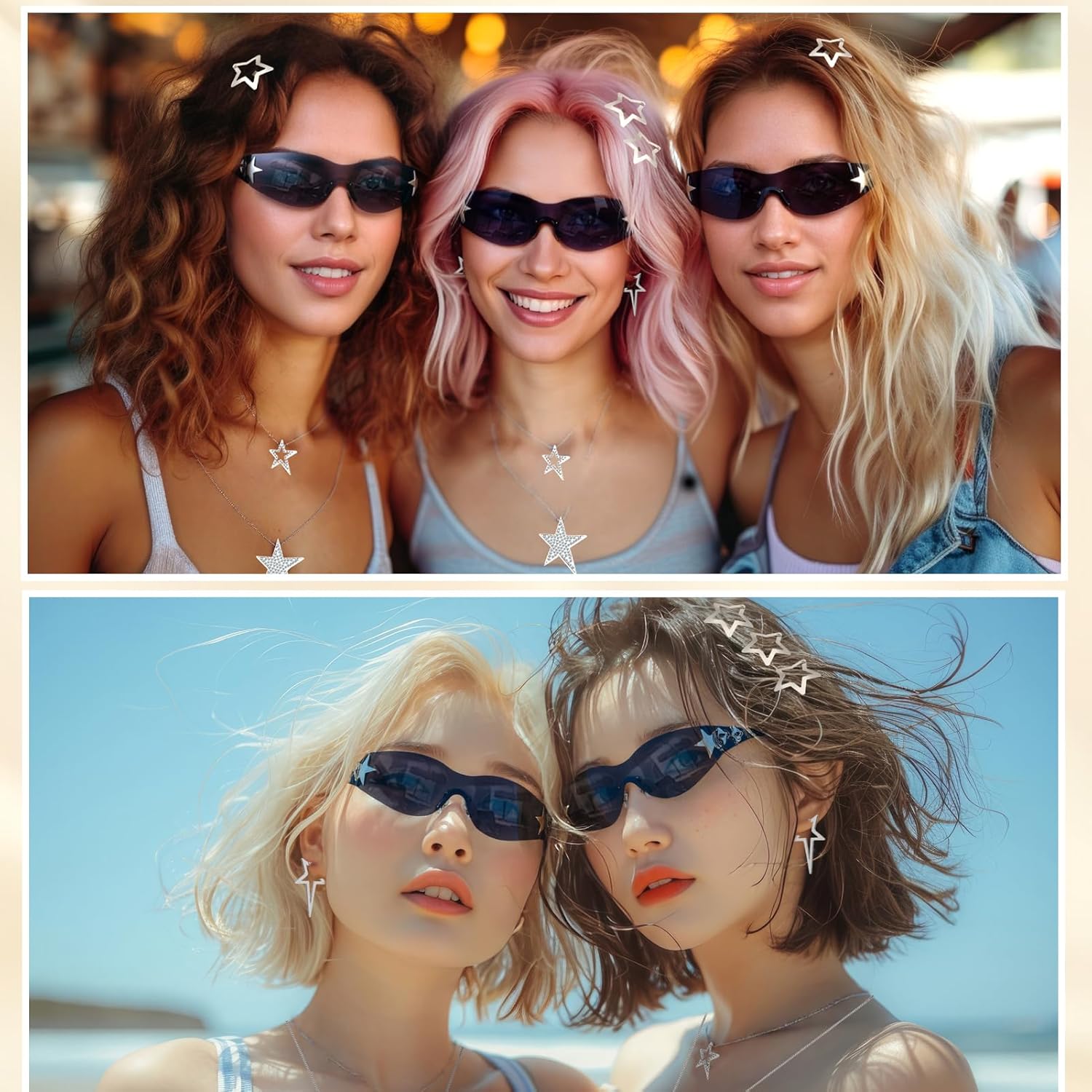 Y2k Accessories Set Included Star Y2k Grunge Necklace Sunglasses Hip Hop Pants Chain Star Hair Clip Spike Star Earrings Dangle Stars Bracelet, Christmas Jewelry Gift for Women - Image 6