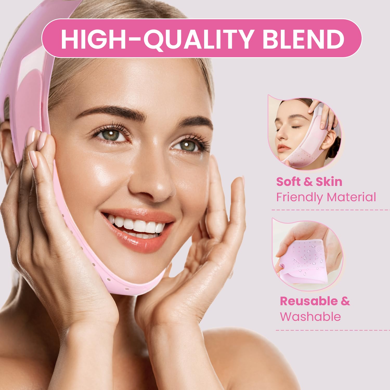 V-Line Lifting Mask Chin Strap: Reusable Face Lift Tape Chin Strap for Sleeping Jaw Exerciser, Pink 1 - Image 4