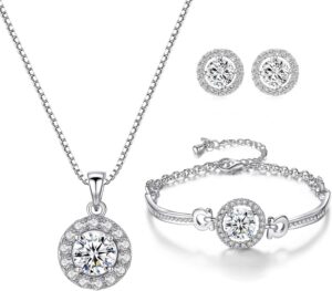 Jewellery Set Heart Pendant Necklace and Earrings Set Cubic Zirconia Jewellery for Women
