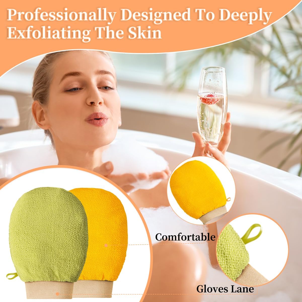 2 Piece Exfoliating Glove Body Scrubber, Premium Exfoliating Mitt for Normal to Dry Skin, Body Exfoliator for Self-Tan Removal and Applicationin, Made of Viscose Fiber (Yellow&Green) - Image 4