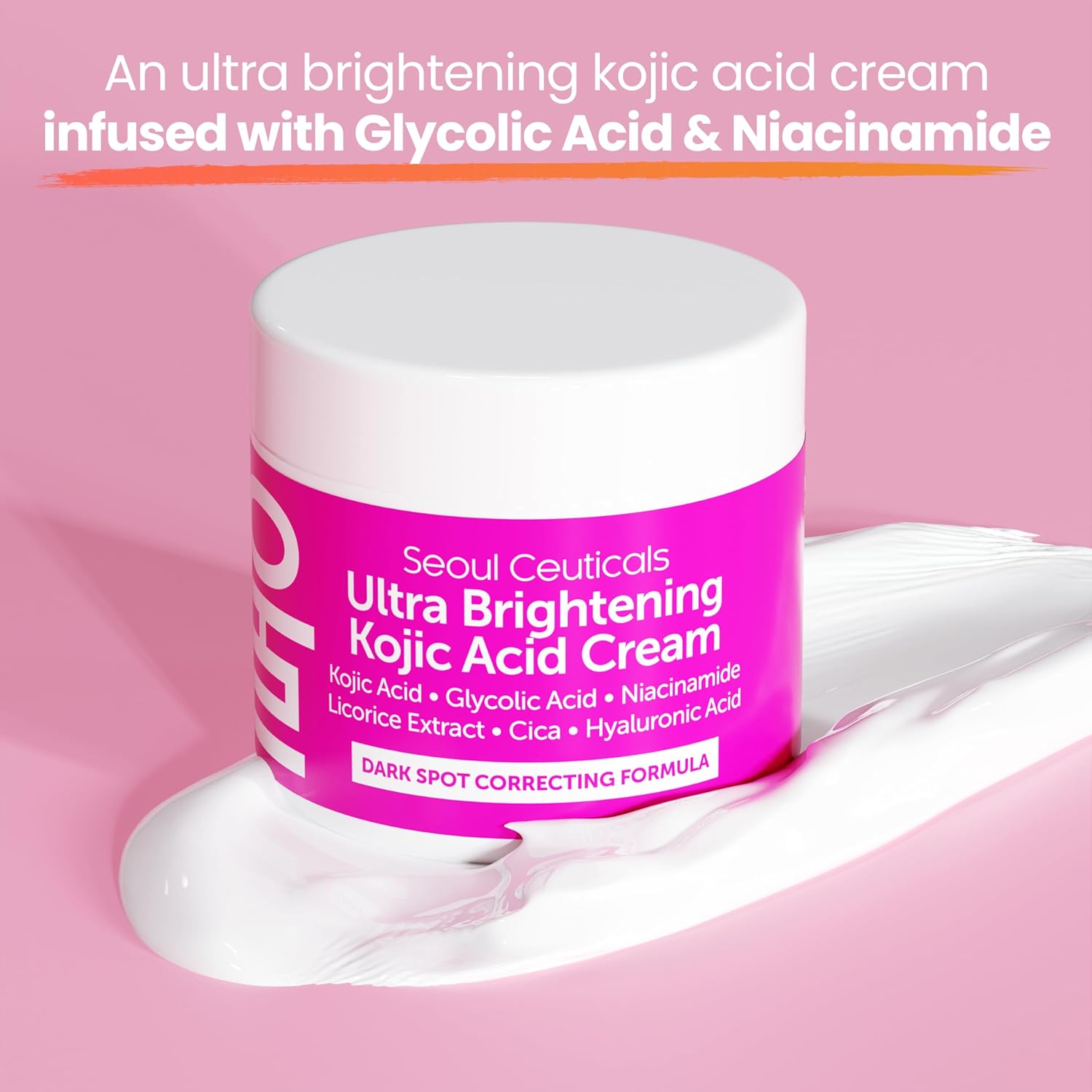 SeoulCeuticals Korean Kojic Acid Cream Dark Spot Remover + Glycolic Acid + Niacinamide + Cica + HA Moisturizer - Cruelty Free K Beauty Skincare 2oz - Image 8