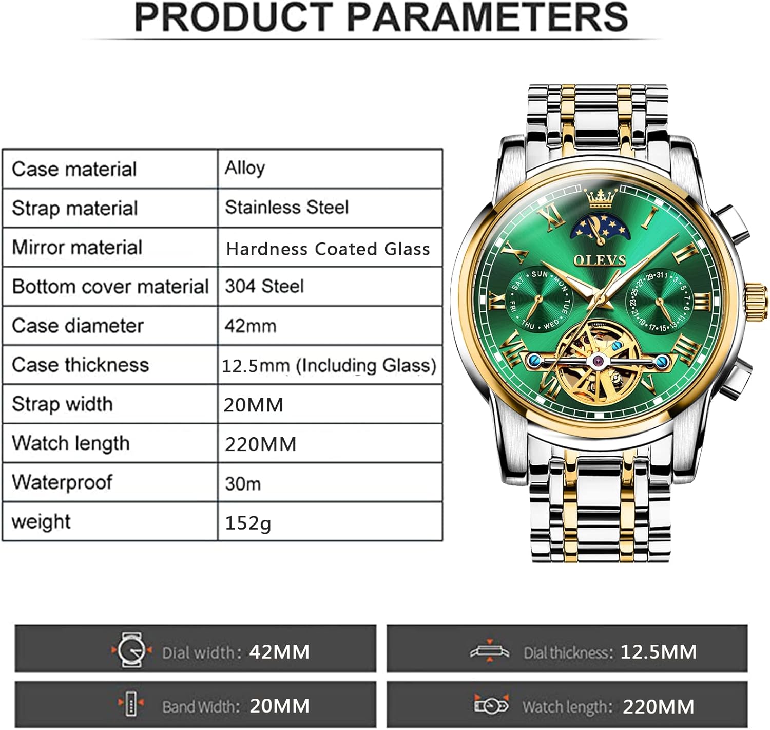 OLEVS Automatic Mechanical Watches for Men Self Winding Waterproof Stainless Steel Men's Wrist Watches Luxury Expensive Watch,Adjustable Bracelet (Gift Tool) - Image 7