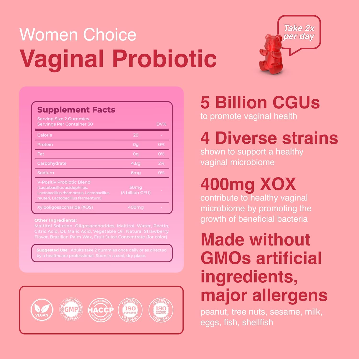 Premium Vaginal Probiotics Gummies – 5 Billion CFUs – pH Balance & Vaginal Health Support – Prebiotics & Digestive Enzymes – Supports Vaginal Flora & Odor Control–Yeast Infection Treatment - Image 2