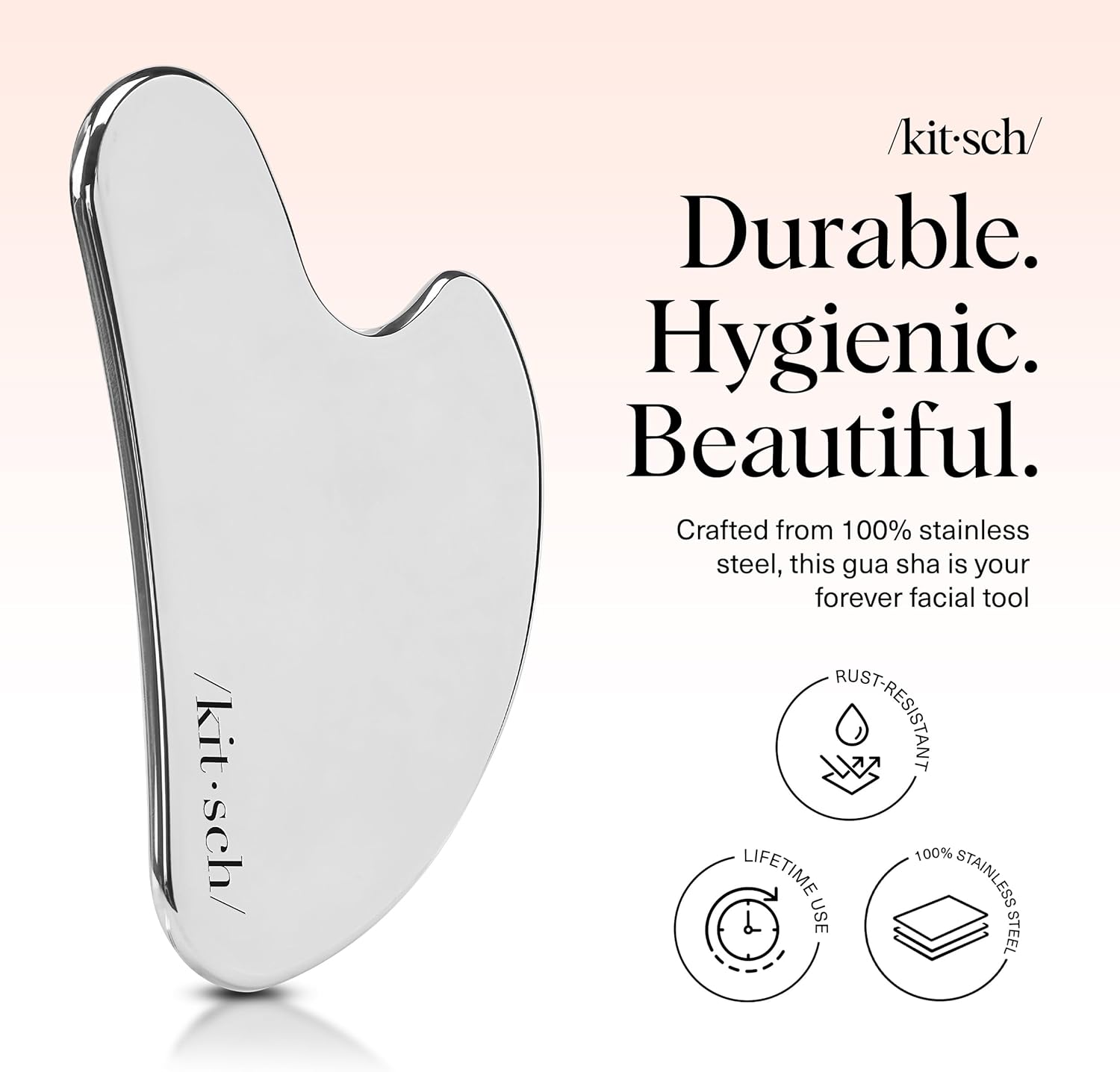 Kitsch Stainless Steel Gua Sha Facial Tools - Guasha Tool for Face, Face Sculpting Tool, Jawline Shaper, Double Chin Reducer, Body Gua Sha Tools, Lymphatic Drainage Massager, Facial Skin Care - Silver - Image 2