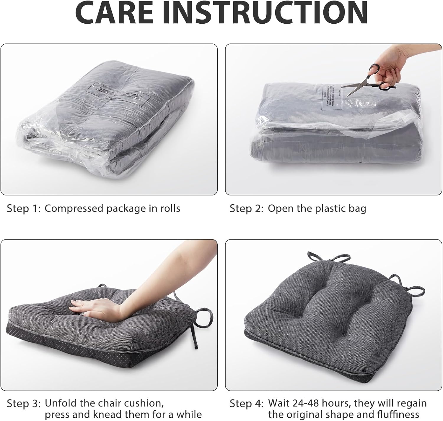 Chair Cushions for Dining Chairs, Kitchen Chair Cushions Set of 4, Seat Cushion with Ties, Tufted Chair Pads for Dining Chairs with Non Slip Backing, 15.5 x 15.5 x 4, Dark Grey - Image 6