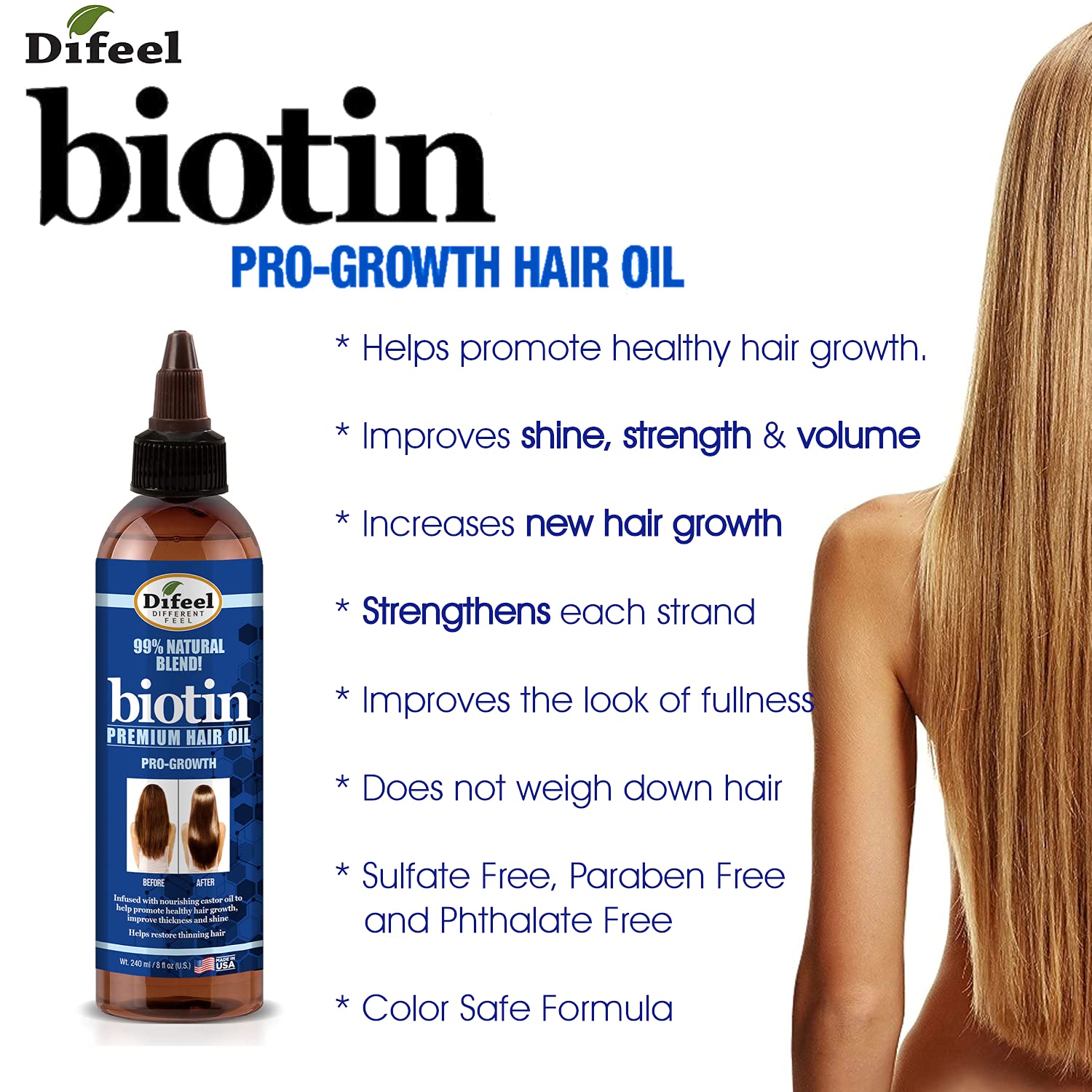 Difeel Biotin Pro Growth Premium Hair Oil 8 oz. - Infused with Fortifying Biotin for Healthy Hair Growth - Image 8
