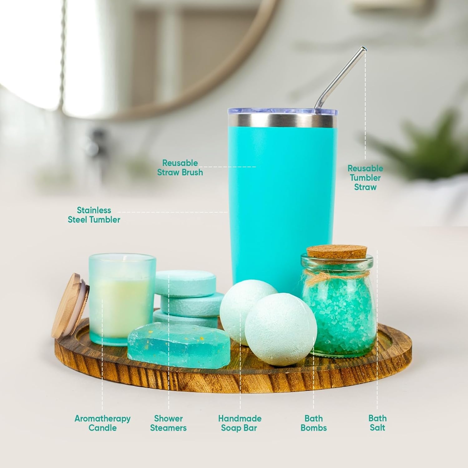 Luxury Spa Gift Basket Set – 16 Pcs Bath Set with Bath Bombs, Body Lotion, Shower Gel & More – Relaxing Gifts for Women & Men – Perfect for Birthday, Christmas, Thank You & Bridal Shower(Turquoise) - Image 3