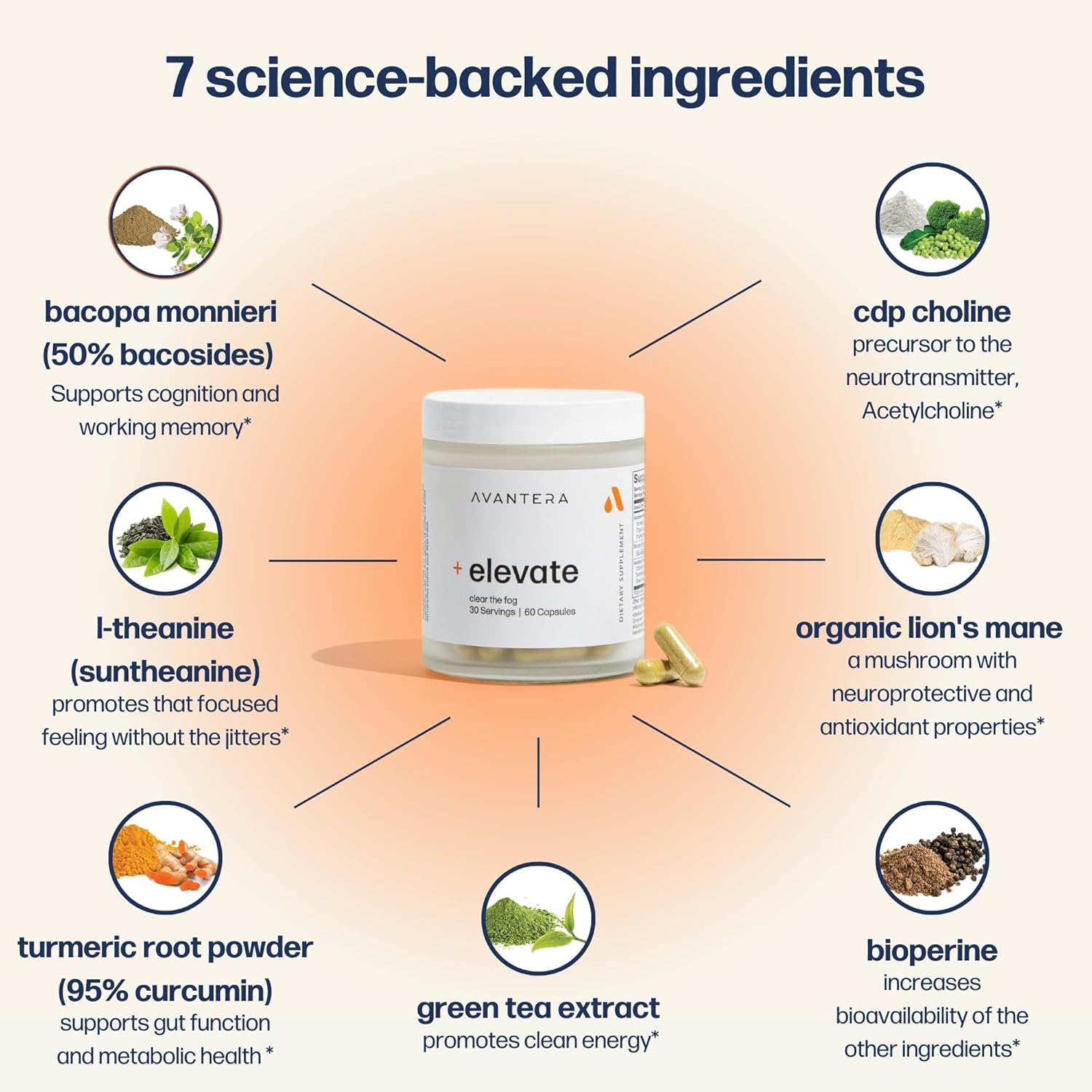 Avantera Elevate Premium Nootropic Supplement - Beat Brain Fog - Best Focus Supplements for Memory & Focus Support - Energy Without Crash - 60 Count Pills for Women & Men - Image 5
