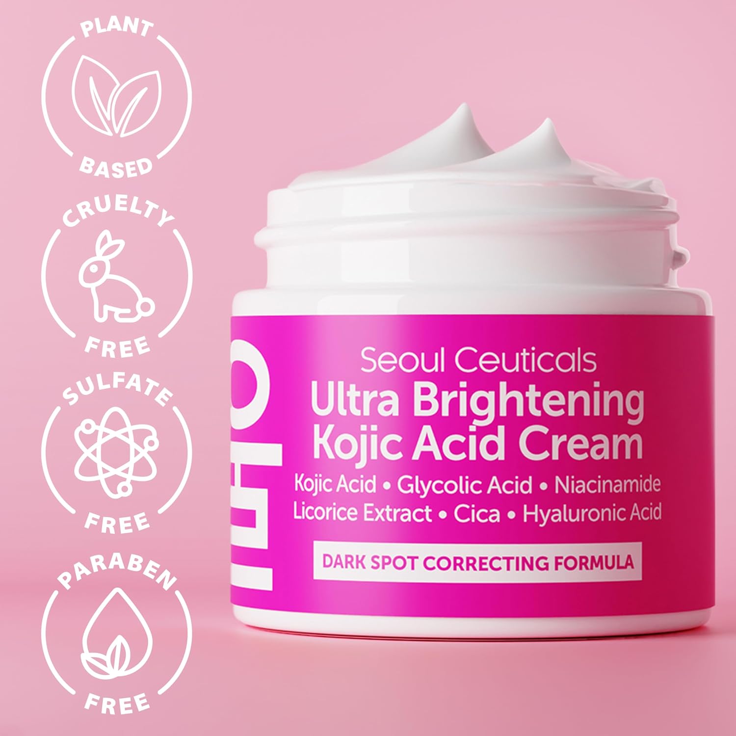 SeoulCeuticals Korean Kojic Acid Cream Dark Spot Remover + Glycolic Acid + Niacinamide + Cica + HA Moisturizer - Cruelty Free K Beauty Skincare 2oz - Image 5