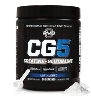 PMD Sports CG5 Premium Creatine & L Glutamine Powder, Power Recovery, Build Lean Muscle, Increase Workout Performance, Maximum Strength Pre Workout & Post Workout, Unflavored, 30 Servings