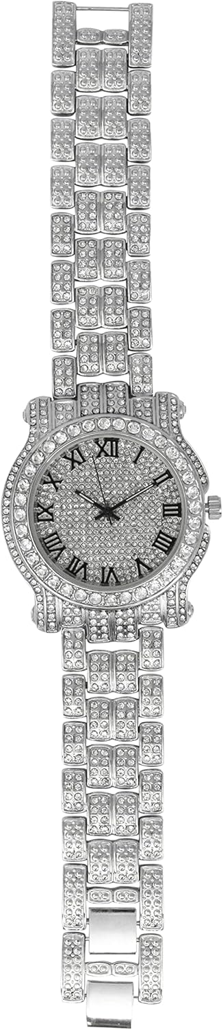 Charles Raymond Bling-ed Out Silver Round Luxury Mens Watch w/Bling-ed Out Bracelet - L0504B - Image 5