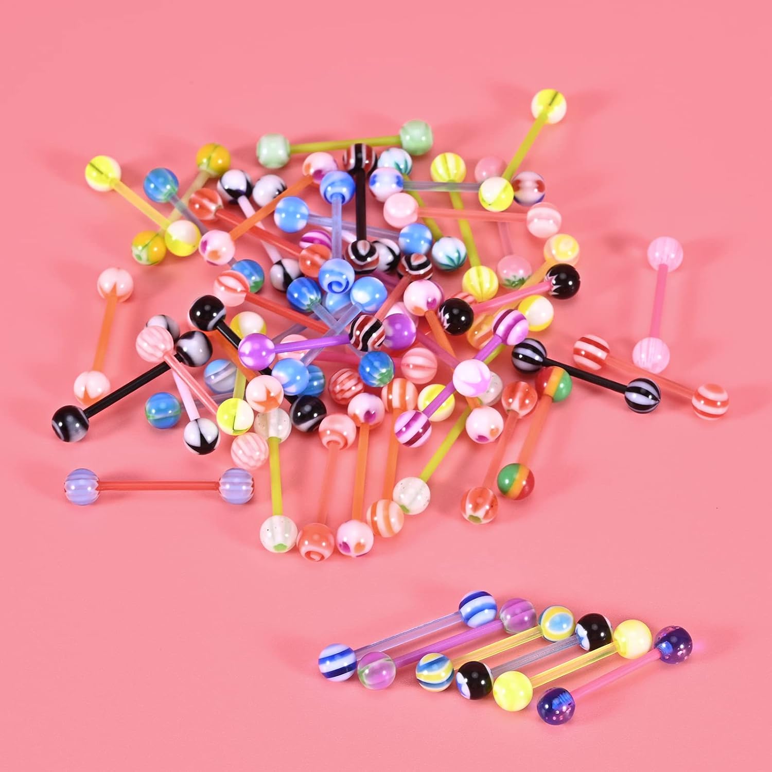 20 X Tongue Bars Surgical Steel & plastic Barbell Rings flexible nipple and lip small balls Body Piercing women Jewellery Acrylic Tongue Rings for men and girls - Image 2