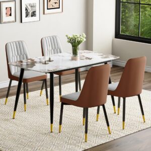 Small Dining Table Set for 4, 50” Sintered Stone Table, Easy to Assemble, Suitable for Small Spaces
