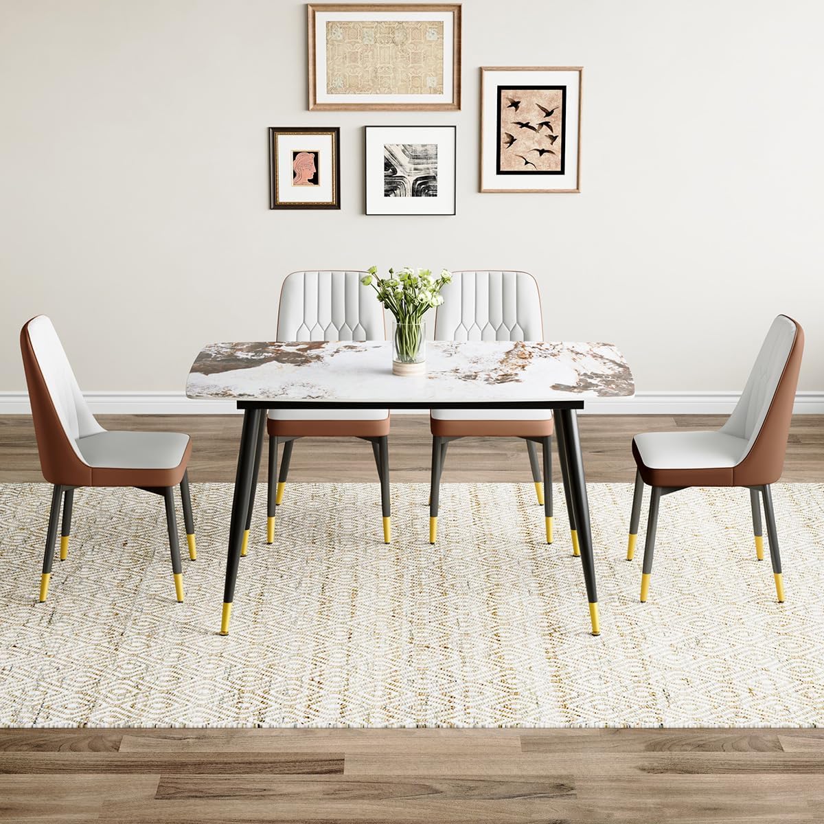 Small Dining Table Set for 4, 50'' Sintered Stone Table, Easy to Assemble, Suitable for Small Spaces - Image 2