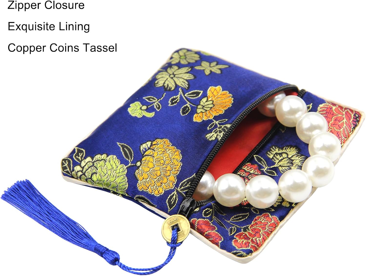 PINOWU 8pcs Silk Brocade Jewelry Bags with Zipper (11.5x11.5cm), Jewellery Silk Purse Pouch Gift Bags for Women Coins Traveling Jewelry Rolls Wedding Birthday Party Favors - Image 2
