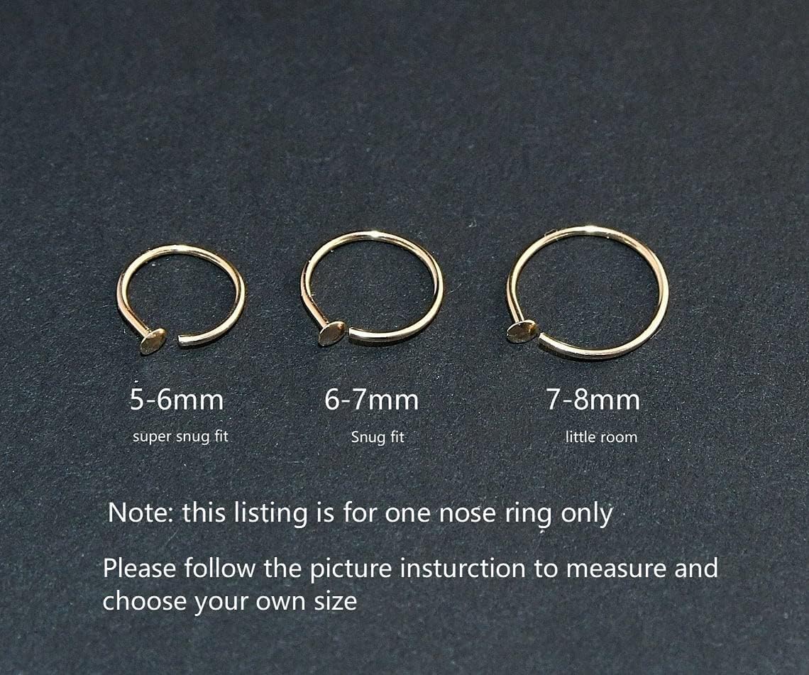LUCKYJEWUS Small Thin Nose Ring Hoop for Women, 14k Gold Filled or 925 Sterling Silver Nose Piercing Jewelry, Adjustable - Image 4
