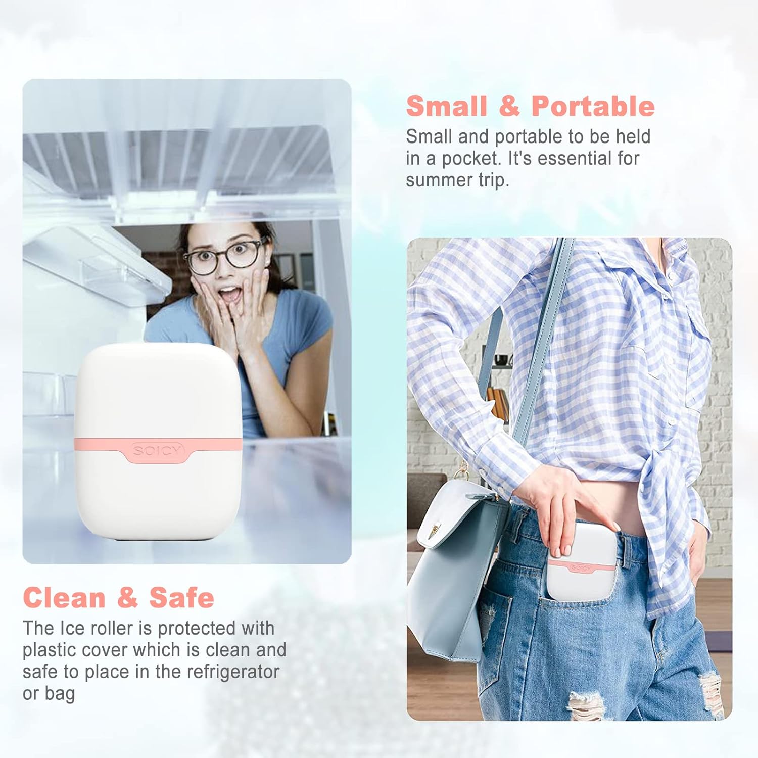 Ice Roller for Face and Eyes - Facial Skin Care Tools with 2 in 1 Face Roller and Travel Case, Self Care Gift for Men Women (Pink) - Image 5