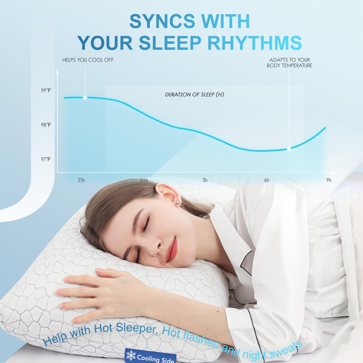 QUTOOL Shredded Memory Foam Pillows for Sleeping Queen Size, Cooling Gel Pillows for Hot Sleepers Adjustable Bed Pillow for Side and Back Sleeper, Breathable, Neck Support, White, Gift for Women Men - Image 6