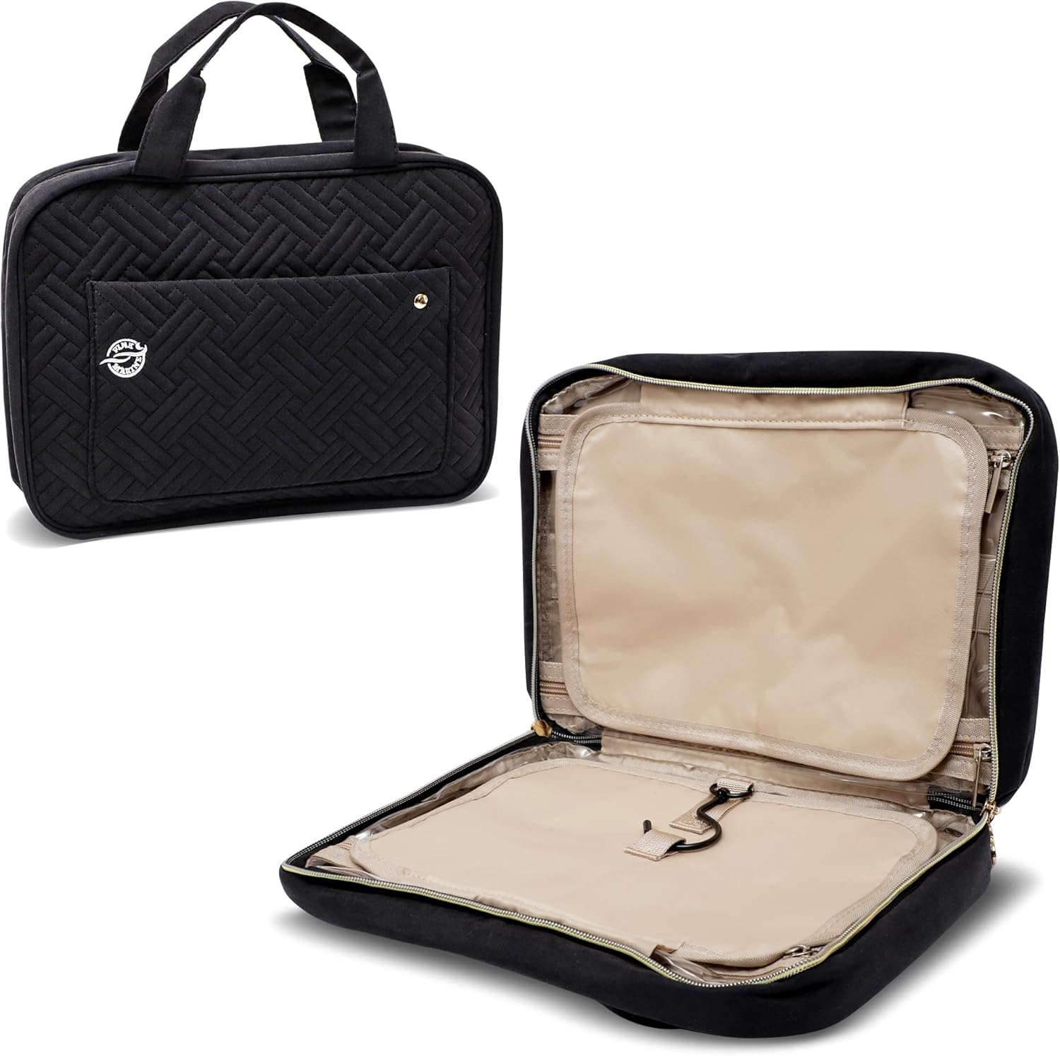 Pink Marine Travel Hanging Toiletry Bag for Women and Men, Luxury Cosmetics and Makeup Organizer with Full-Size Pockets, Waterproof Exterior, Hands-Free Hook, (Black, Large) - Image 2