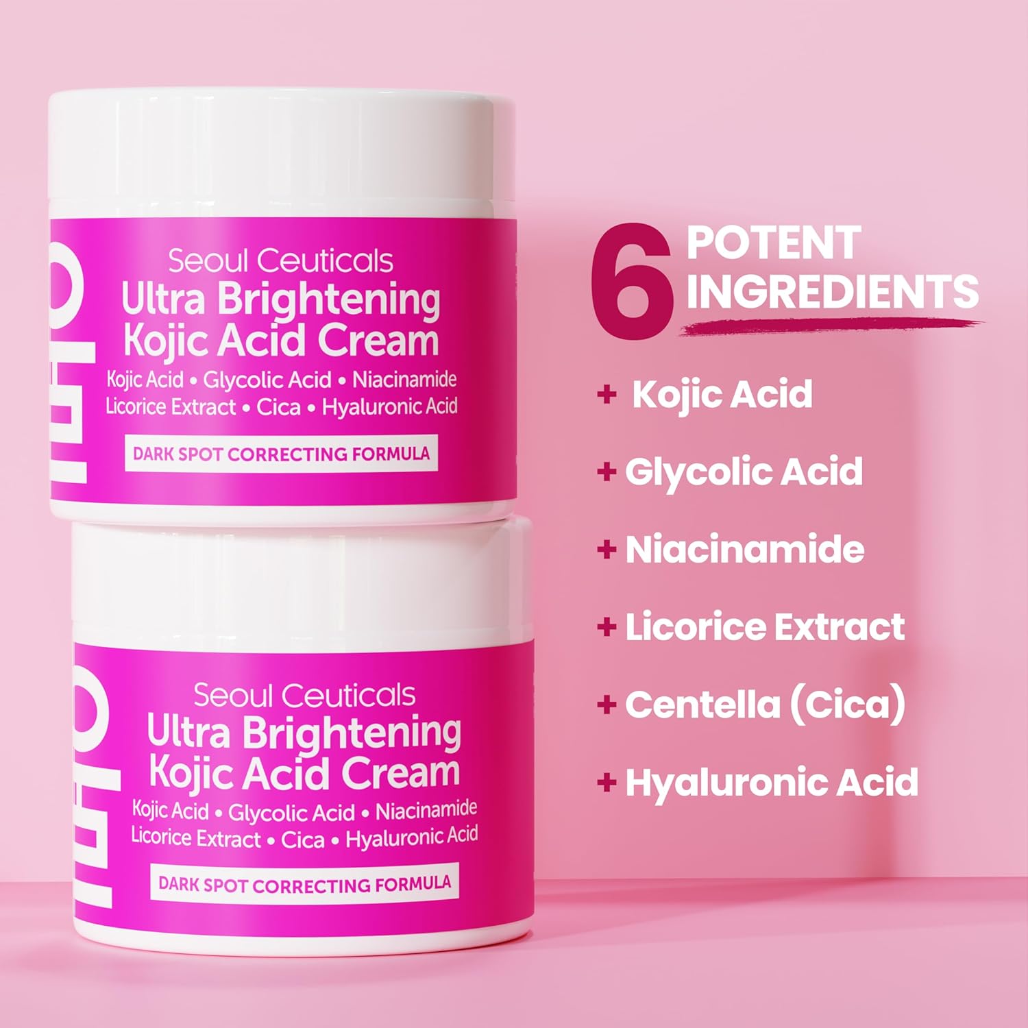 SeoulCeuticals Korean Kojic Acid Cream Dark Spot Remover + Glycolic Acid + Niacinamide + Cica + HA Moisturizer - Cruelty Free K Beauty Skincare 2oz - Image 3