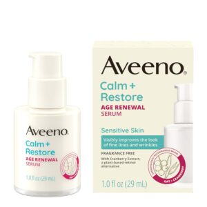 Aveeno Calm + Restore Age Renewal Anti-Wrinkle Face Serum, Anti Aging Serum with Nourishing Oat & Cranberry Extract Visibly Improves the Look of Fine Lines, Fragrance Free, 1.0 fl. Oz