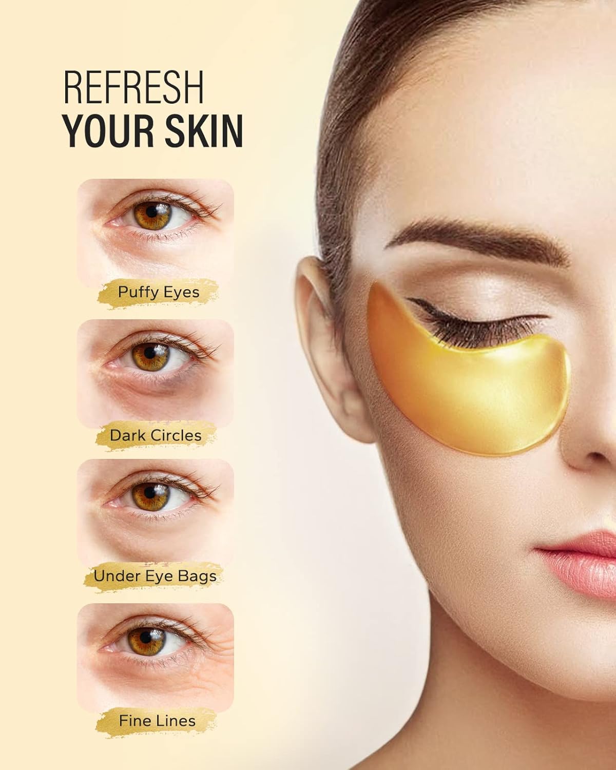 24k Gold Under Eye Patches (50 Pairs), eye mask, Collagen Skin Care Products, Eye Patches for Puffy Eyes, eye masks for dark circles and puffiness - Image 2
