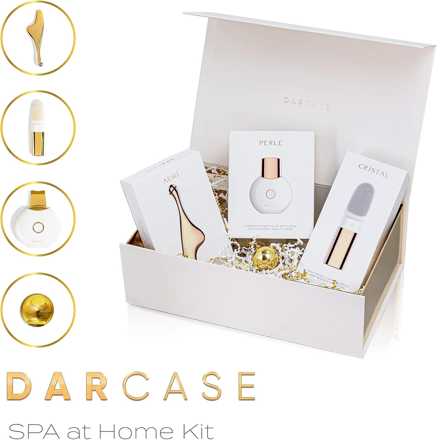 SPA at Home Kit Aurí 24K Gold Gua Sha Massager, Cristál Dual Facial Deep Cleaning Brush, Perlé Skin Exfoliating Face Spatula Complete Luxury Set - Image 4