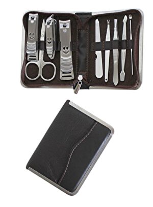 Dependable Industries Inc. Essentials Manicure Pedicure Gift Set Nail Clipper 9 In 1 Nail Clipper Set Personal Care Tools with Faux Leather Zippered Case Unisex Stainless Steel Grooming Kit