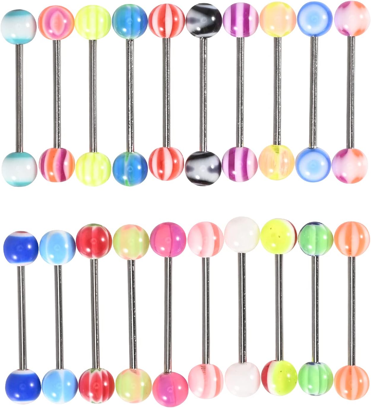 20 X Tongue Bars Surgical Steel & plastic Barbell Rings flexible nipple and lip small balls Body Piercing women Jewellery Acrylic Tongue Rings for men and girls - Image 4
