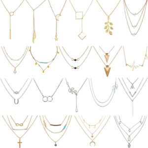 AROIC 20 PCS Pendant Necklace with 14 PCS Gold,6 PCS Sliver,20 styles of necklaces for Women Jewelry Fashion and Valentine Birthday Party Gift