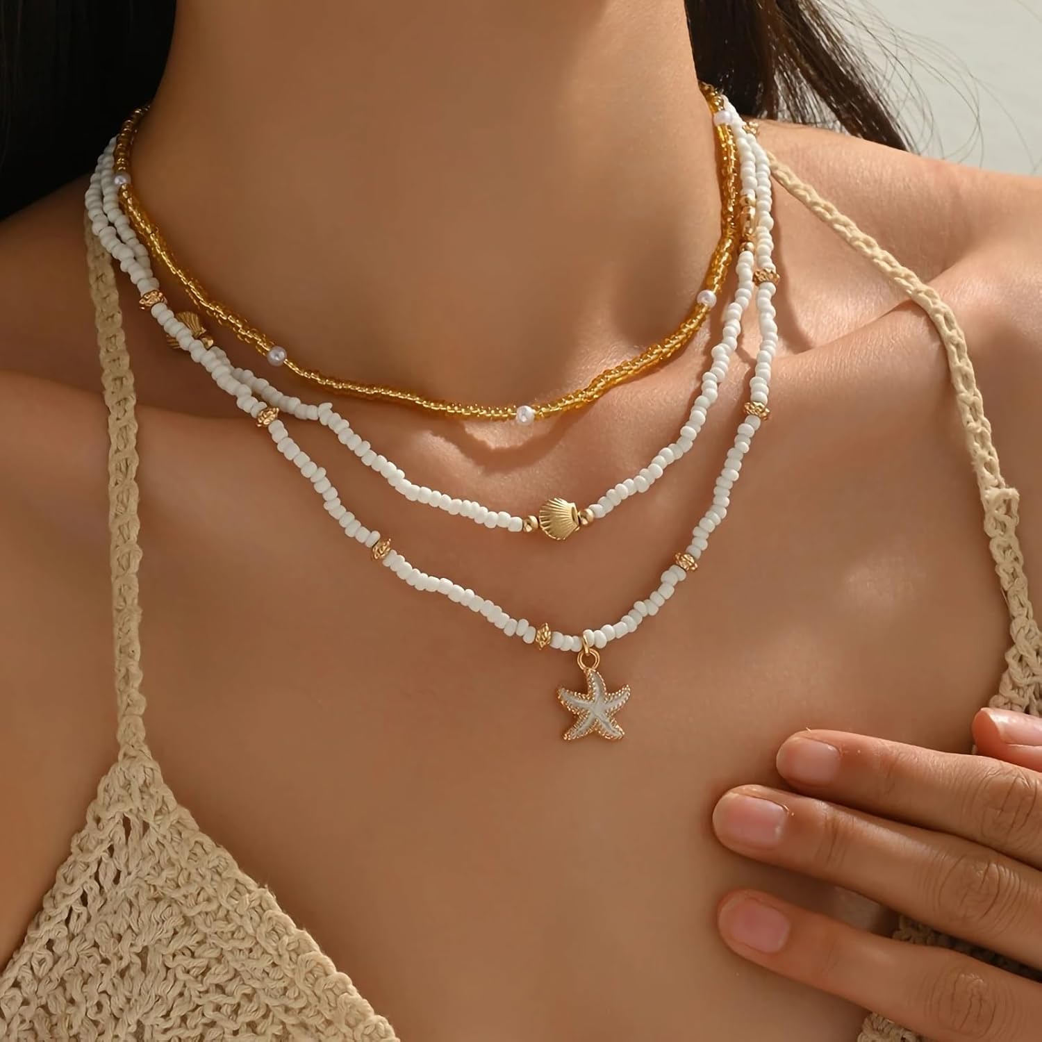 Nackiy Handmade Sea Shell Necklace for Women Summer Adjustable Natural Shell Collar Necklace (Beige Braided Rope) - Image 4