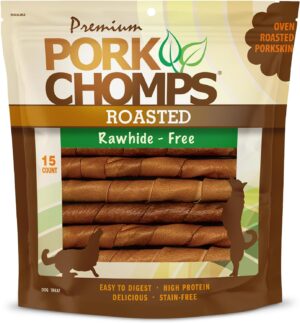 Pork Chomps Roasted Pork Skin Dog Chews, 6-inch Twists, 15 Count