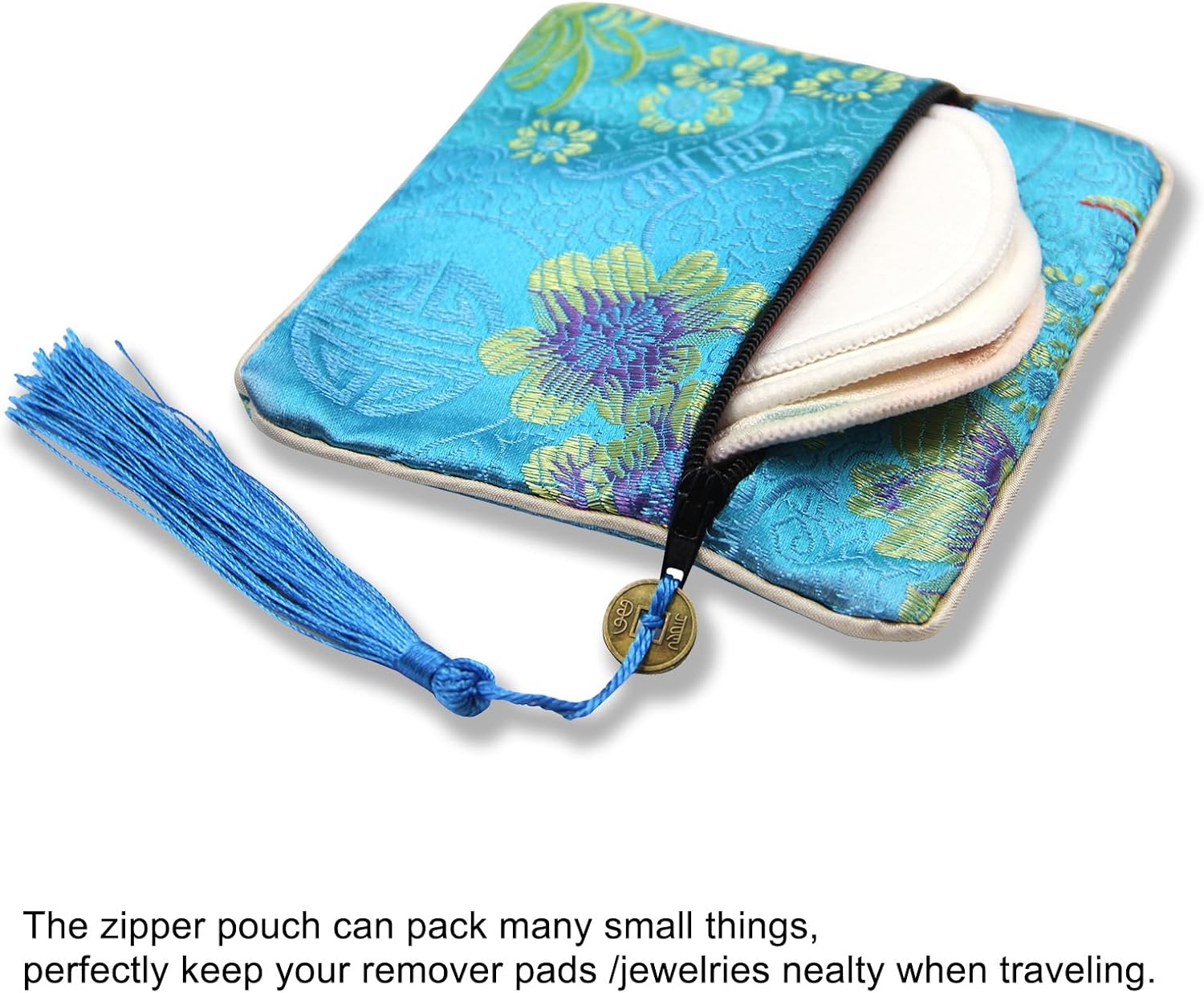 PINOWU 8pcs Silk Brocade Jewelry Bags with Zipper (11.5x11.5cm), Jewellery Silk Purse Pouch Gift Bags for Women Coins Traveling Jewelry Rolls Wedding Birthday Party Favors - Image 3