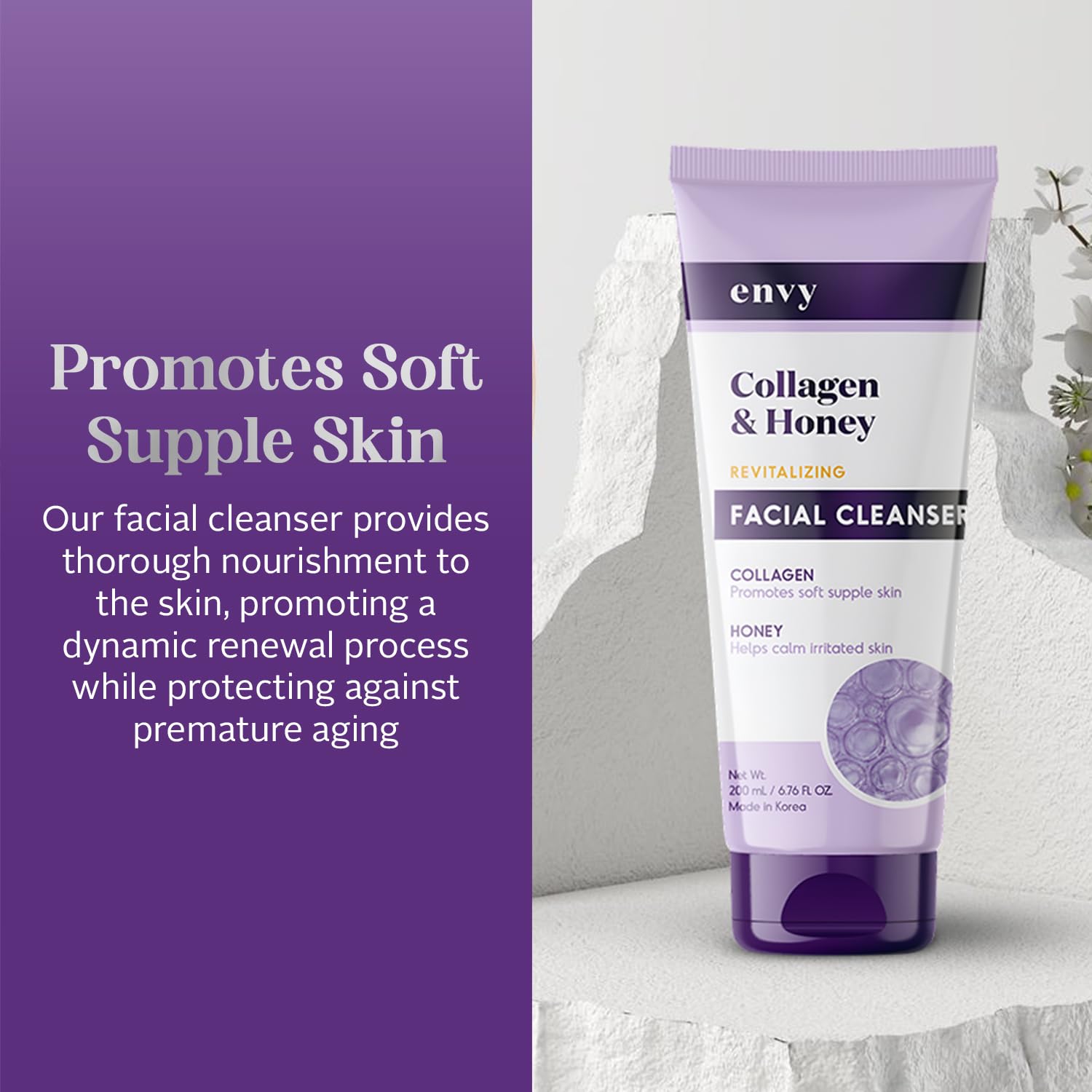 Envy Facial Cleanser with Collagen & Honey - Reduces Fine Lines, Wrinkles & Hydrates Skin - Clean, Cruelty-Free Korean Skin Care for All Skin Types - Dermatologist Tested - 6.76 oz - Image 2