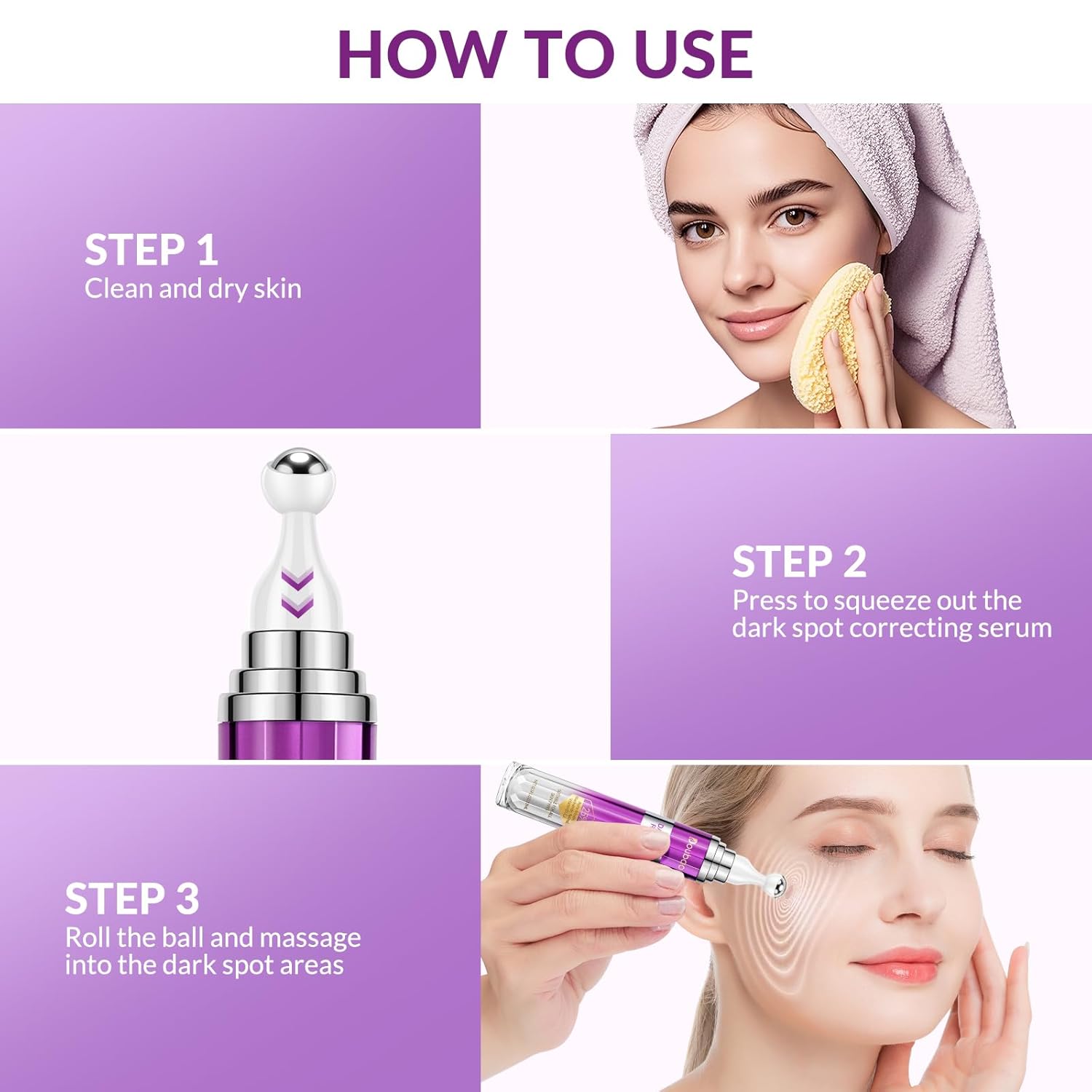 Dark Spot Remover for Face and Body, Age Spot Sun Spot Freckles Remedy Corrector Serum,Melasma Treatment for Face, Advanced Fade Cream for Uneven Skin Tone with 360° Roller Massage Ball, 0.5 FL oz - Image 5