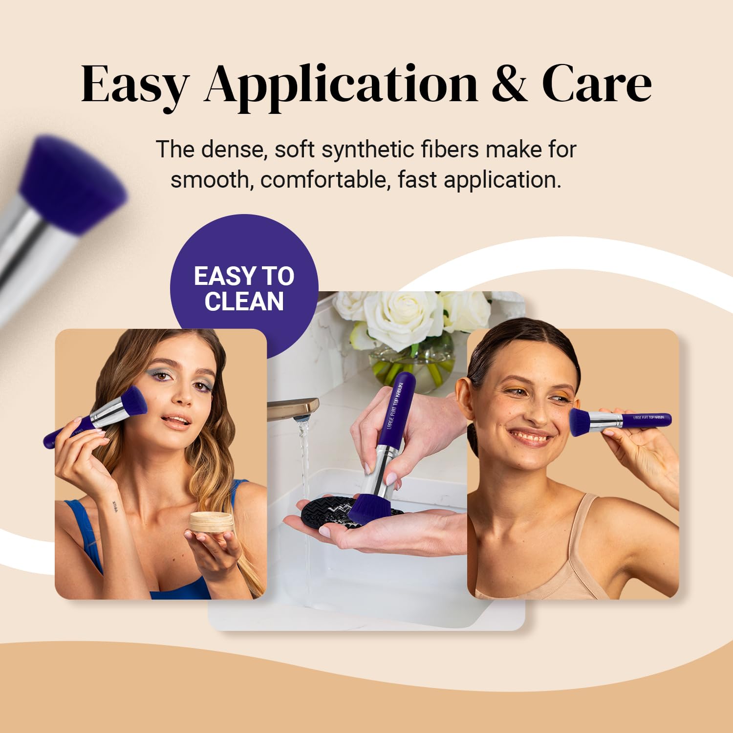 Keshima Large Flat Top Kabuki Foundation Brush - Neon Purple Premium Makeup Brush for Liquid, Cream, and Powder - Buffing, Blending, and Face - 1.6" Top Diameter - Image 4