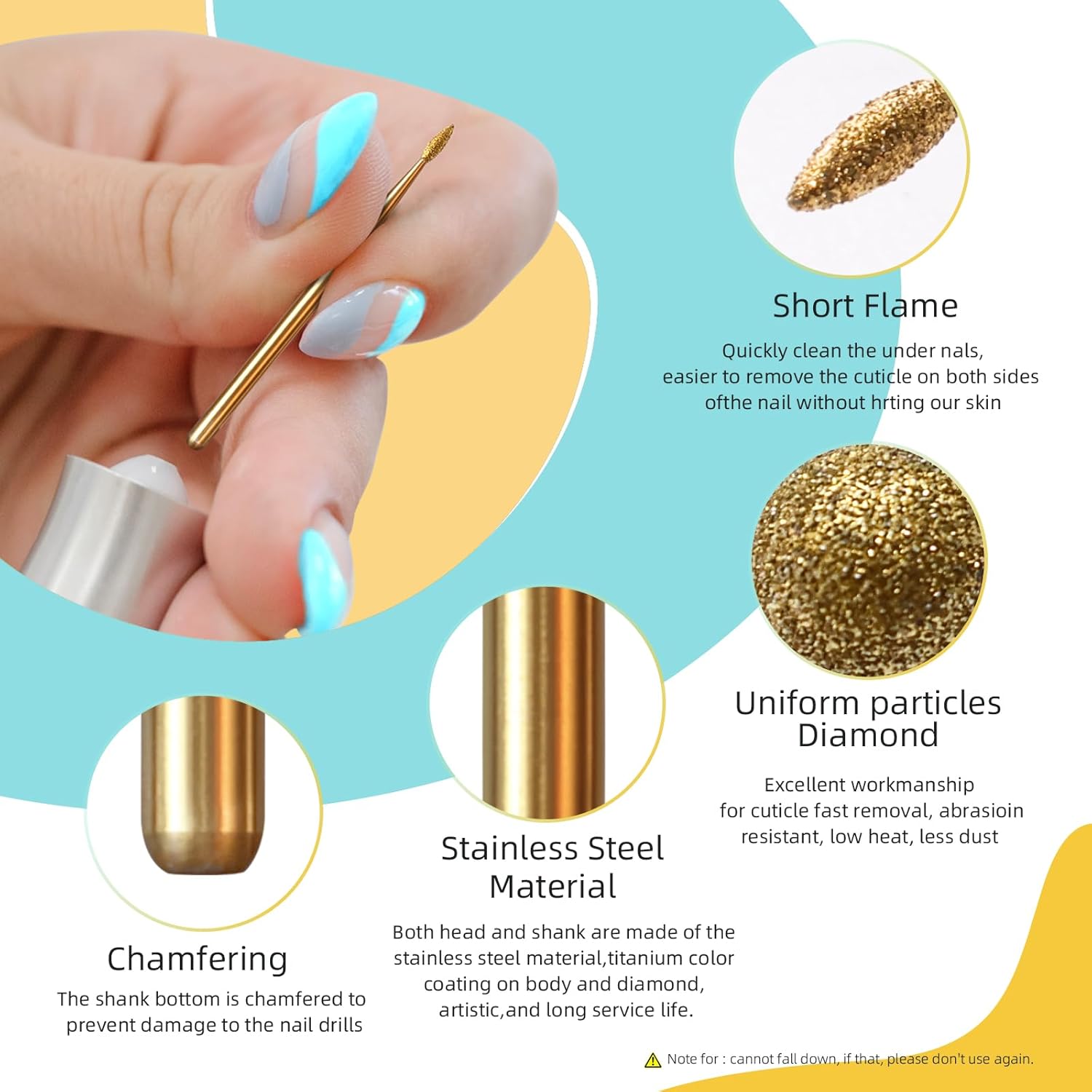 2mm Short Flame Cuticle Clean Nail Drill Bit, 5Pcs/Set Titanium Russian Diamond Nail Bits Professional Safety Under Nail Cleaner Burr for Cuticle Dead Skin, Electric Drill cessories, Medium - Image 5