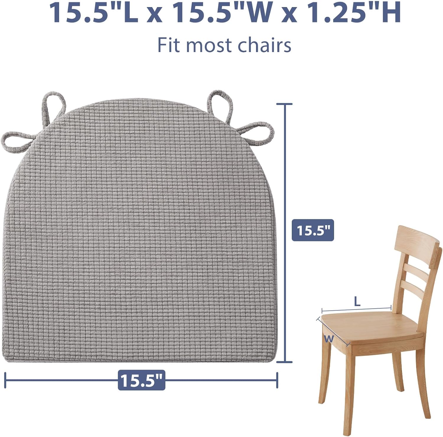 Kitchen Chair Cushions Set of 4 for Dining Chair, Soft Memory Foam Seat Pads with Non-Slip Bottom & Ties for Indoor Kitchen Dining Furniture, 15.5" x 15.5" Dark Grey - Image 3