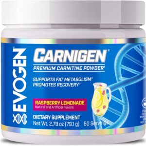 Evogen Carnigen – Premium Carnitine Powder | Supports Fat Metabolism & Promotes Recovery | Stimulant-Free L Carnitine Supplement Matrix with Acetyl L-Carnitine | Raspberry Lemonade | 50 Servings