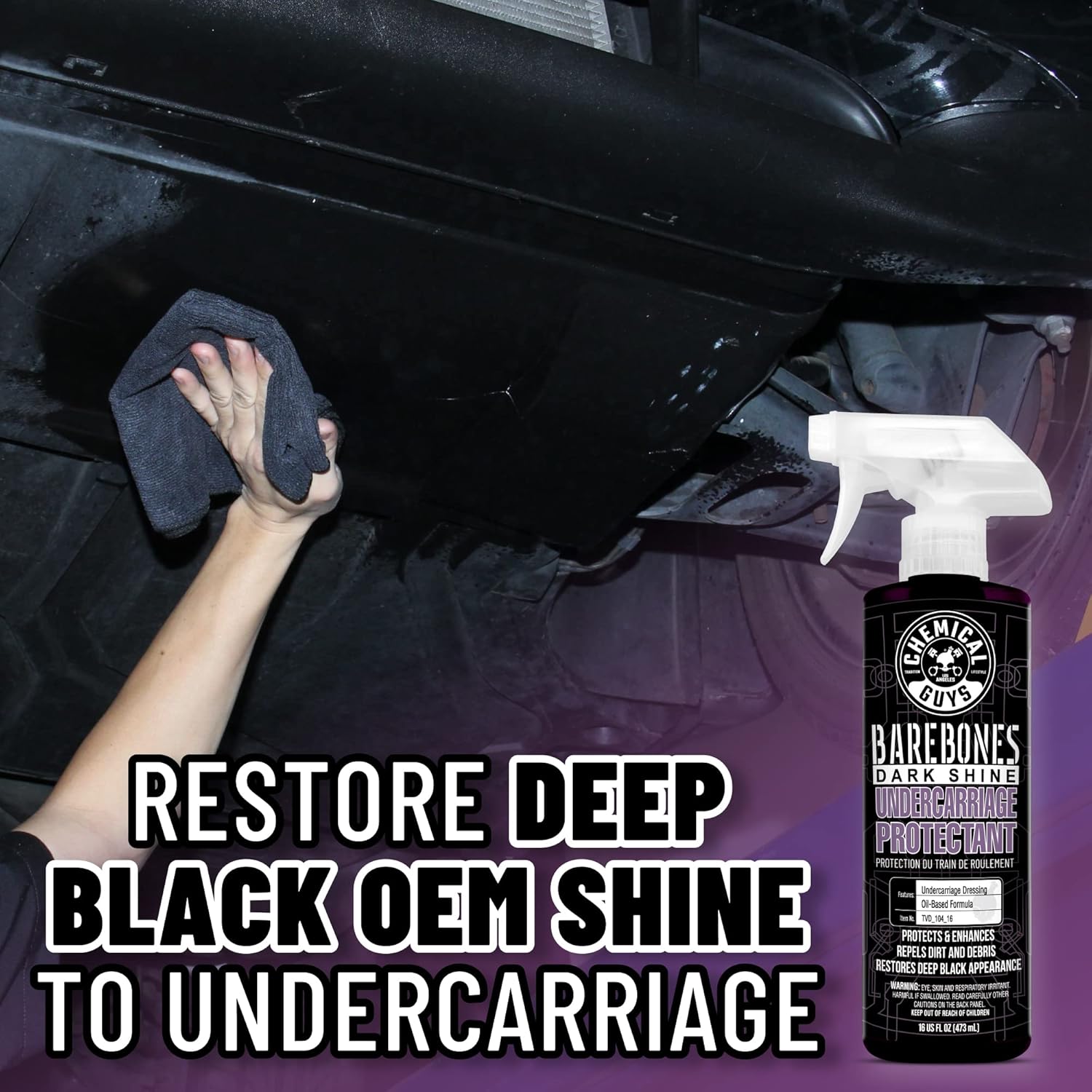 Chemical Guys TVD_104_1602 Bare Bones Premium Dark Shine Spray for Undercarriage, Tires and Trim, Safe for Cars, Trucks, Motorcycles, RVs & More,16 fl oz (2 Pack) - Image 4