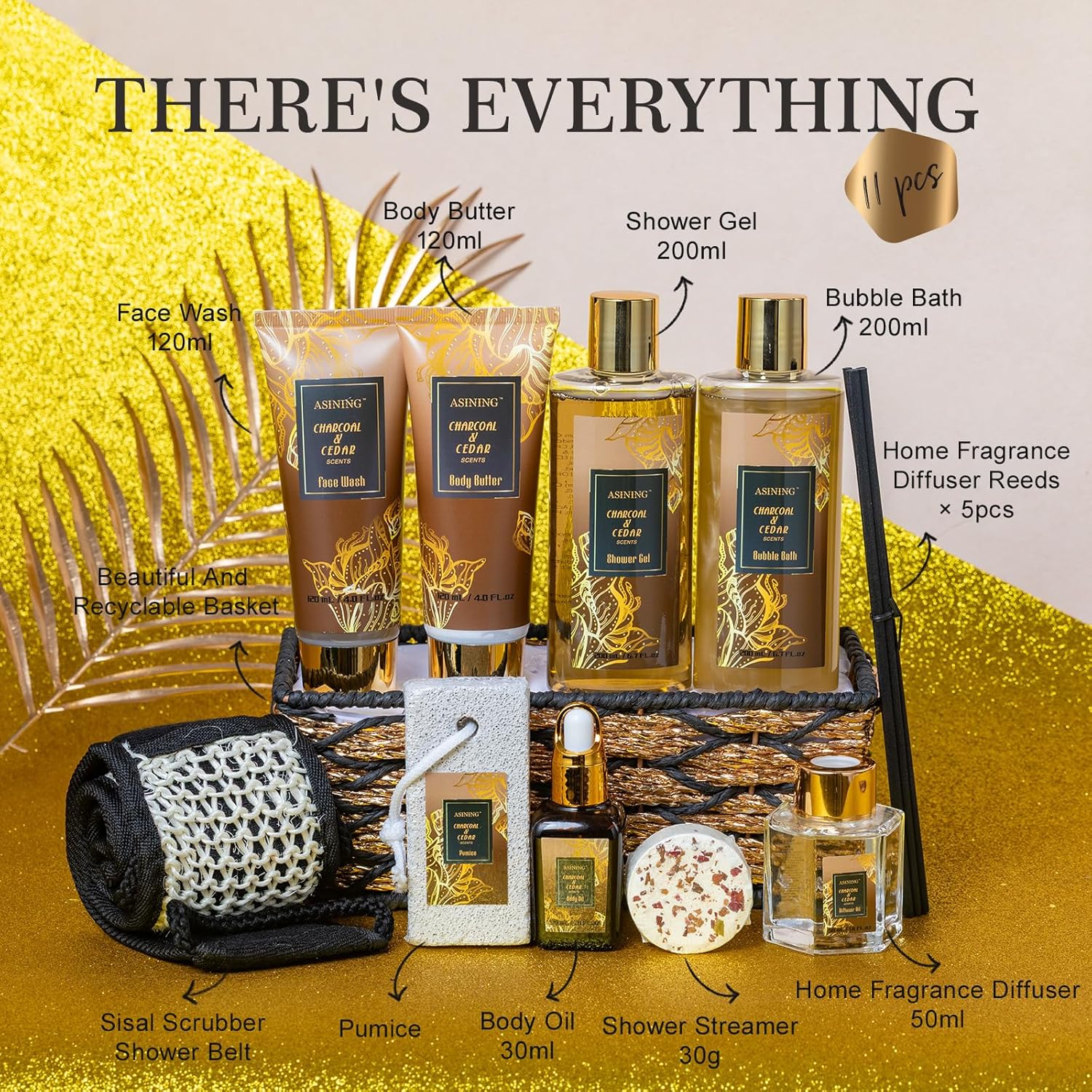 Spa Set for Women & Mens Gift, Relaxing Gifts for Men, Father's Day Gifts for Men Dad with 14PCS Charcoal & Cedar Scents Spa, Includes Bubble Bath, Shower Gel, Body Butter, Spa Kit for Mans Gift Set - Image 2