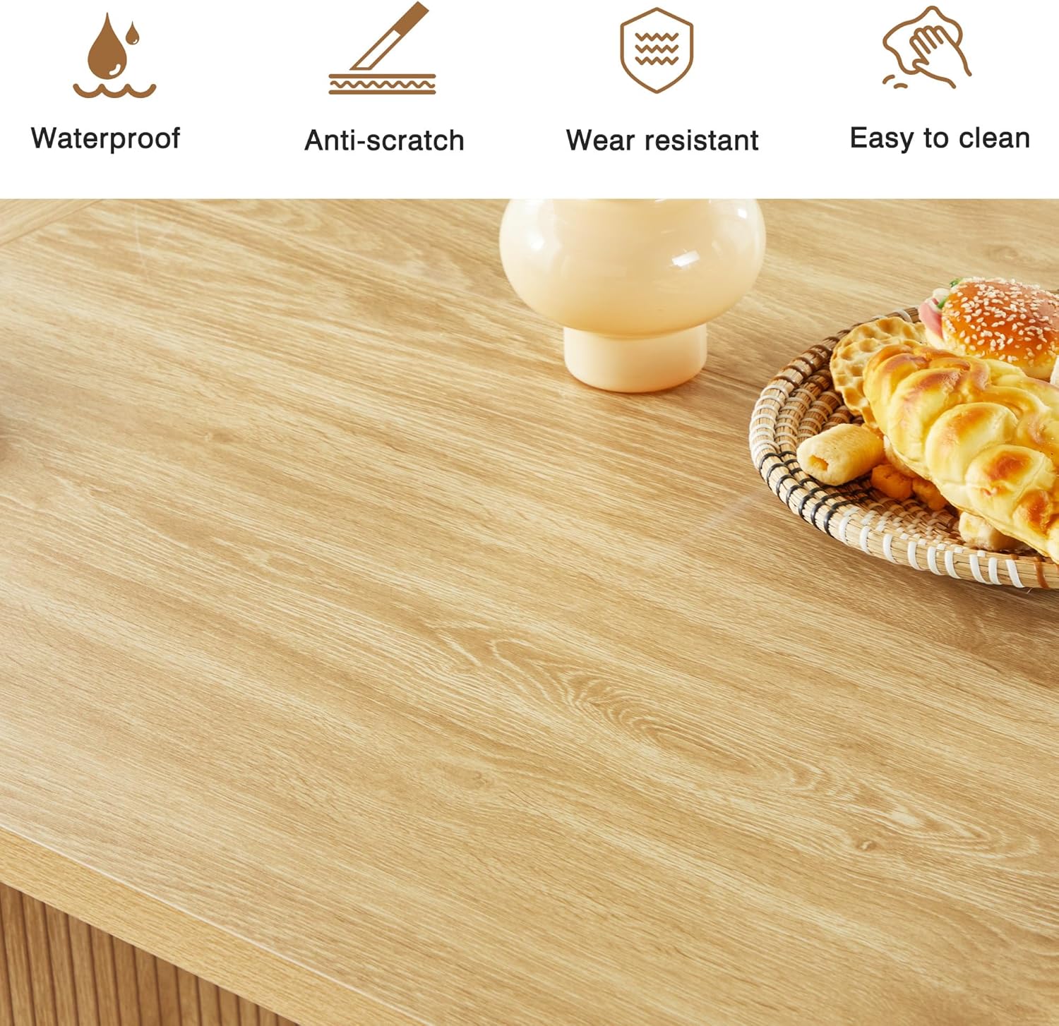 78 Inch Dining Table for 6 8 10, Modern Farmhouse Rectangular Kitchen Table, Long Dining Room Tables with Wood Strip Base for Kitchen Living Room (Natural) - Image 5