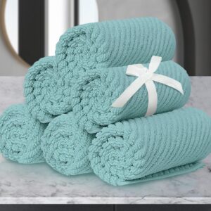 Wash Cloths for Your Face, 6 Pack Large 13″x13″ – 100% Cotton | Lightweight | Thick | Quick Dry | Soft | Absorbent, Luxury Facial Towels, Hand Towels for Shower, Bathroom Essentials, Aqua Teal