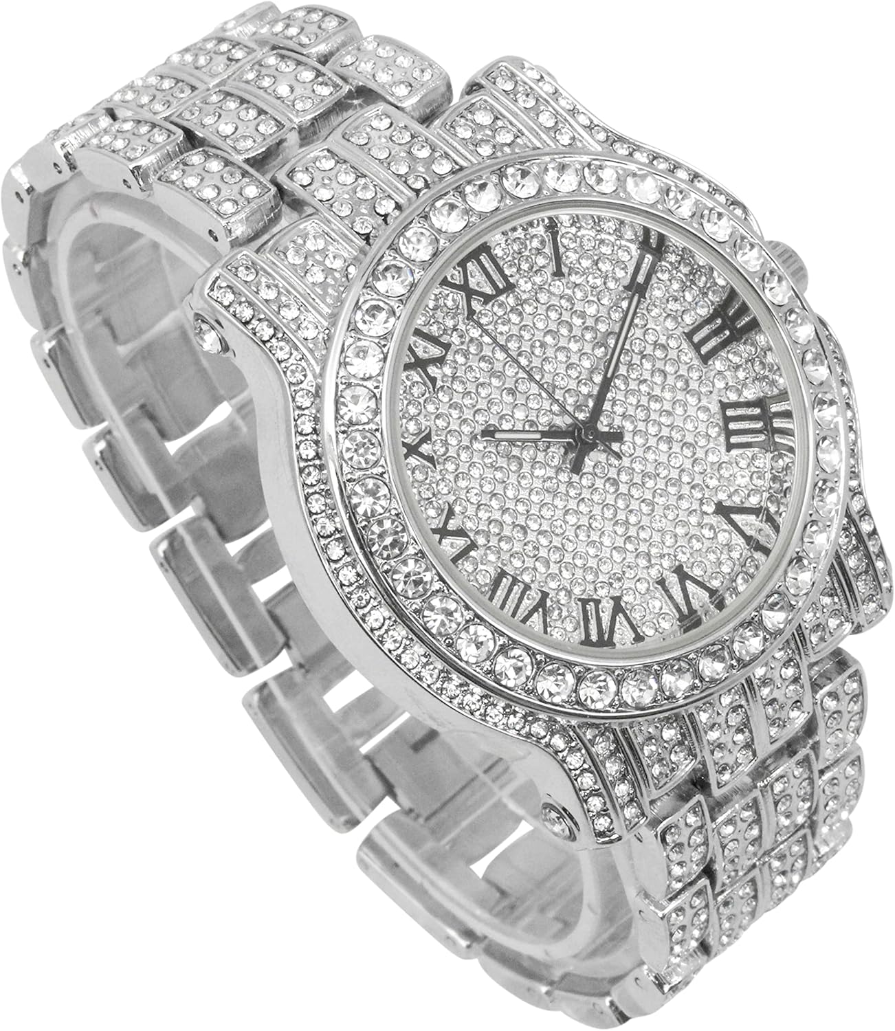 Charles Raymond Bling-ed Out Silver Round Luxury Mens Watch w/Bling-ed Out Bracelet - L0504B - Image 2